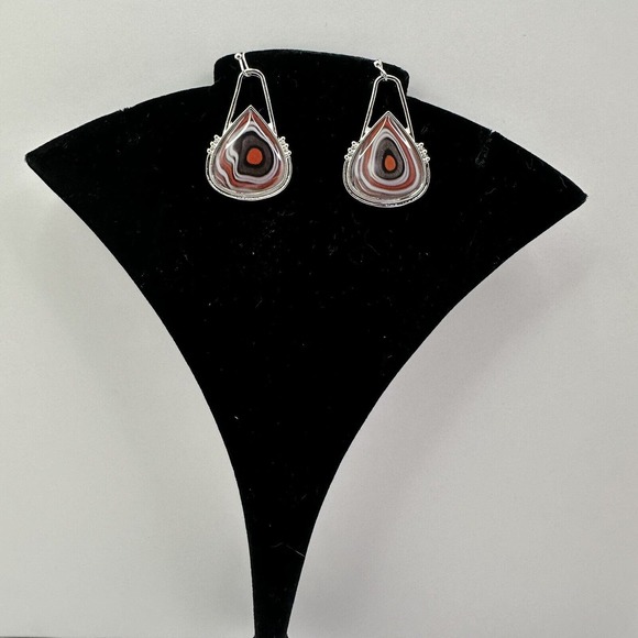 Agate Stone Earrings Teardrop Dangle Silver Tone Fashion Jewelry - Picture 3 of 6